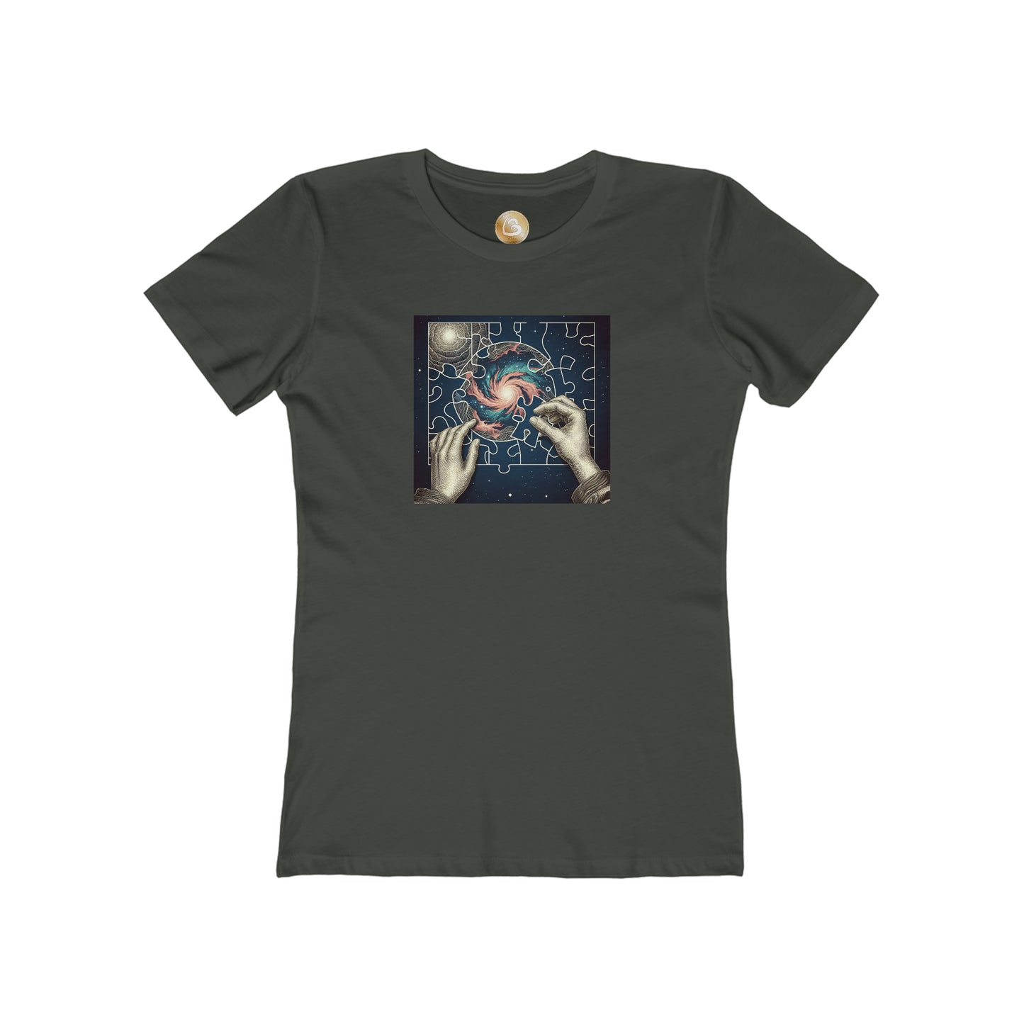 Love333 Coin "i complete the puzzle of the universe" The Boyfriend Tee for Women