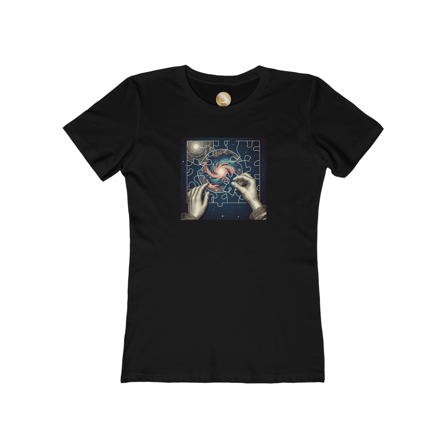 Love333 Coin "i complete the puzzle of the universe" The Boyfriend Tee for Women