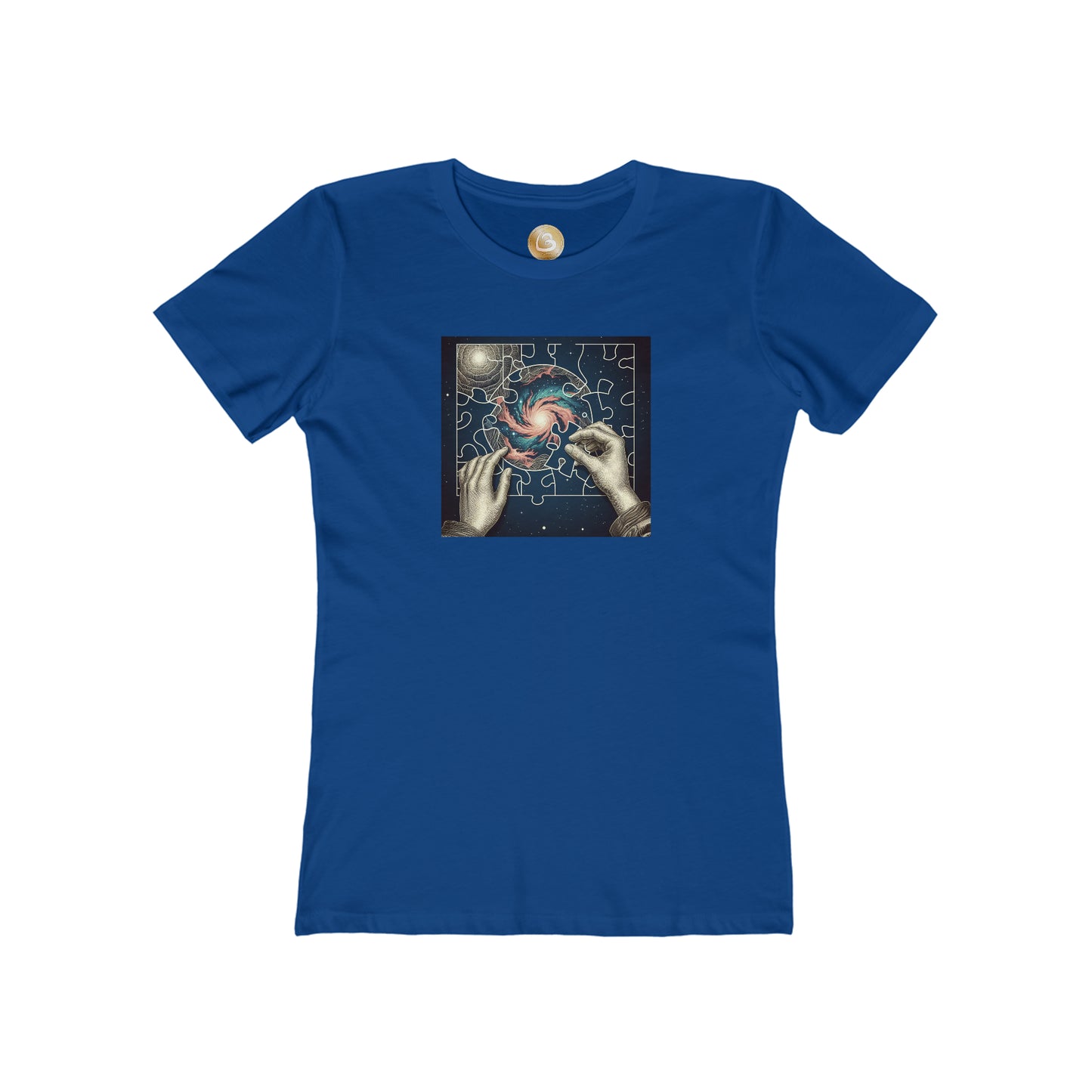 Love333 Coin "i complete the puzzle of the universe" The Boyfriend Tee for Women